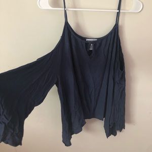 Blue cold shoulder long sleeve top-contempo (XL)